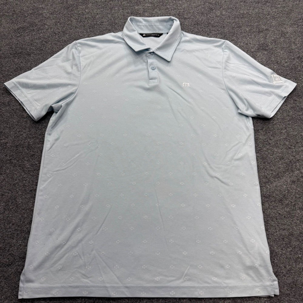 TravisMathew Mens Light Blue Geometric Print Short Sleeve Golf Polo Shirt Large
